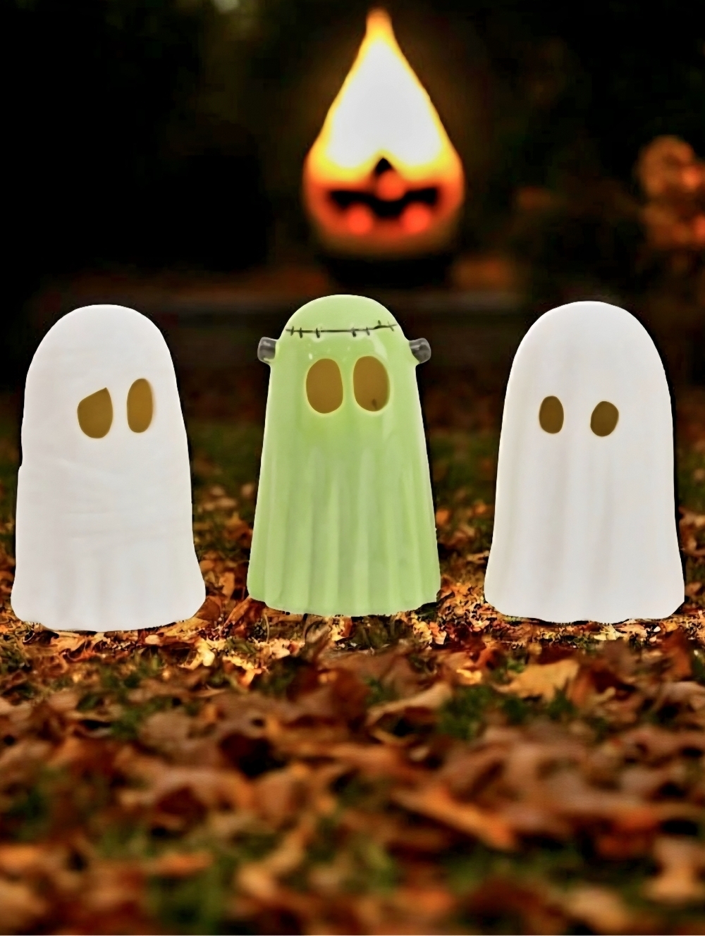 Goblin & Ghoul | 8.5in LED Lighted 3pc Ghost Costumes Ceramic Decor NEW IN BOX!